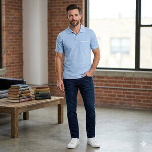 UNTUCKit Men's Light Blue Polo White Contrast Tipping Short Sleeve | Size Large